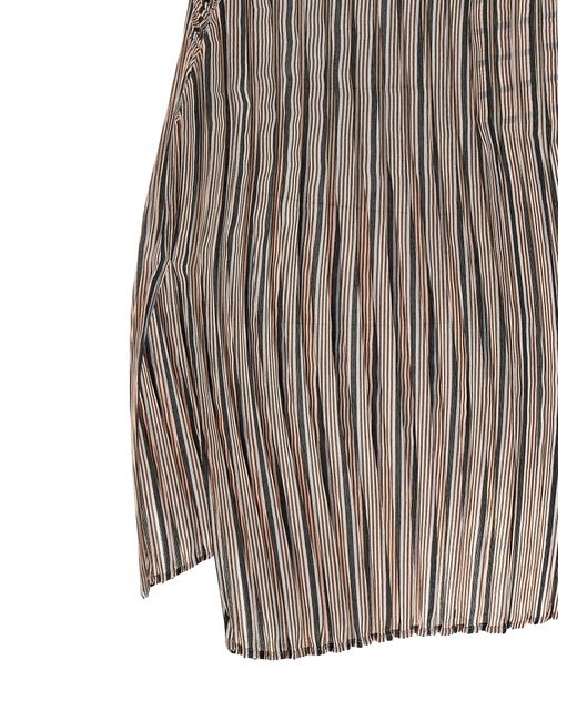 Issey Miyake Brown Generic Stripes (Machine Pleats) Top Polyester Tops