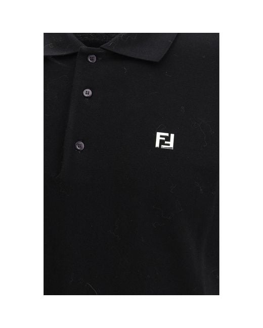 Fendi Black Cotton Polo Shirt for men