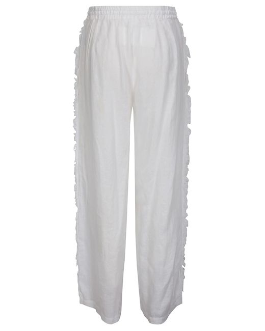 P.A.R.O.S.H. White Frayed Linen Trousers