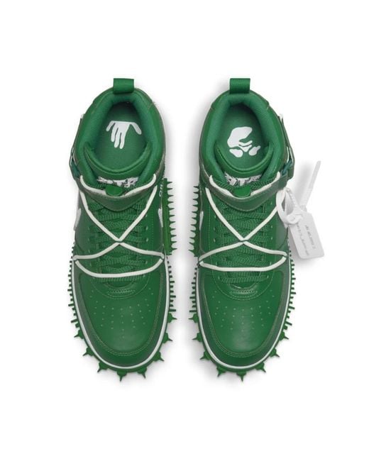 Nike Green Off- X Air Force 1 Mid Sp Lthr Sneakers Shoes for men