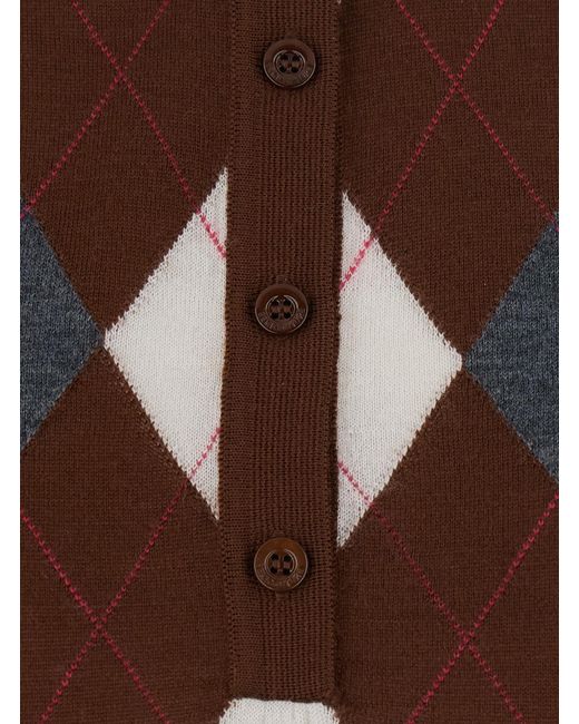 Semicouture Brown Argyle Polo Sweater Diana Virgin Wool