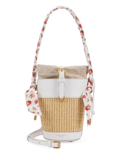 Dolce & Gabbana White Bucket Bag Capri Rafia Viscose