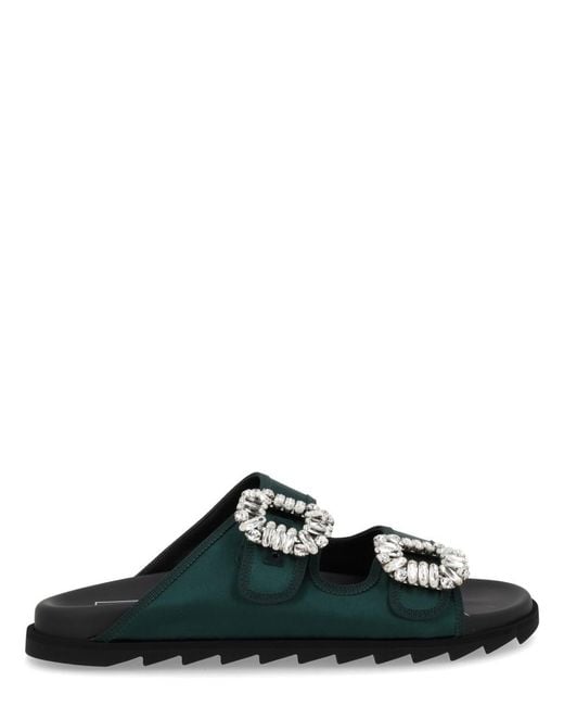 Roger Vivier Green Slidi Viv Sandal Textile