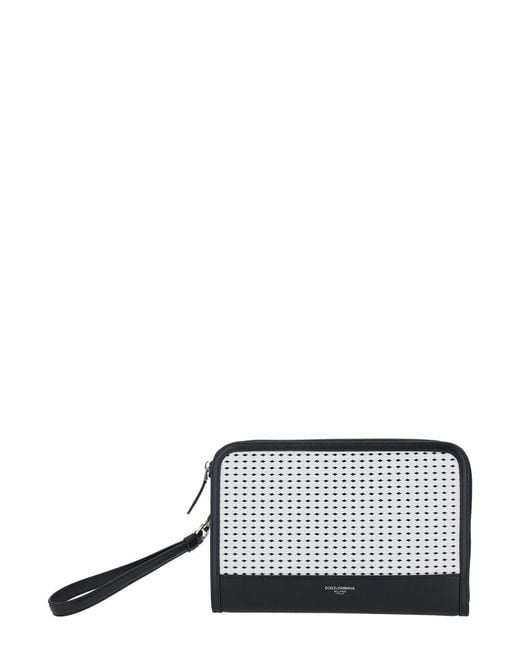Dolce & Gabbana White Clutch With Woven Motif On The Front Abd Removable Wrist Strap for men