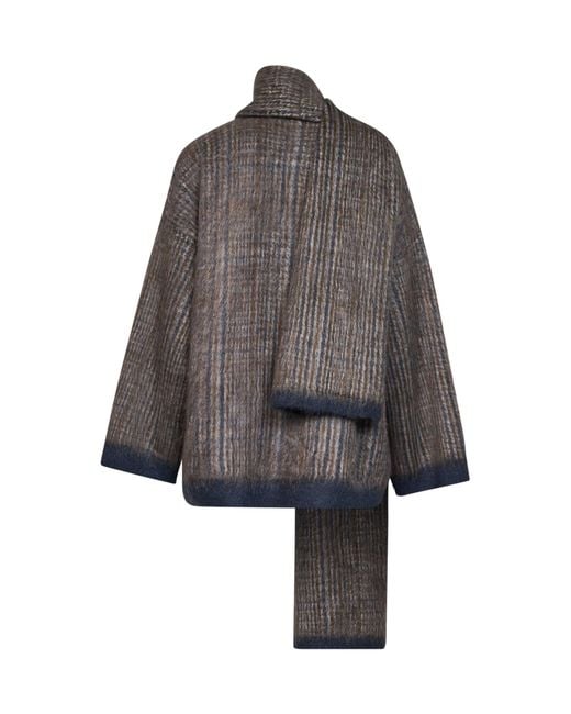 Brunello Cucinelli Gray Jacket With Scarf Light Prince Of Wales Mohair Bomber