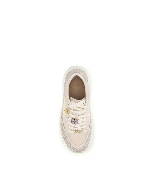 Chloé White Beige Calf Leather Bos Taurus Platform Sneakers