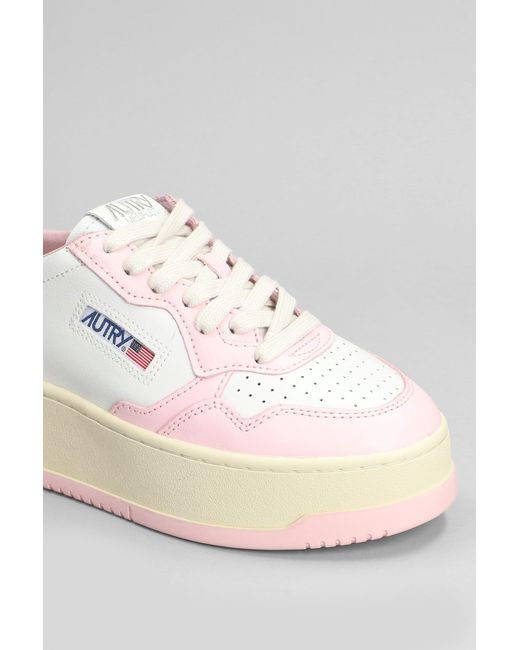 Autry Pink Platform Low Sneakers In White Leather