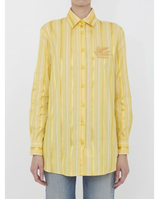 Etro Yellow Striped Shirt With Pegaso