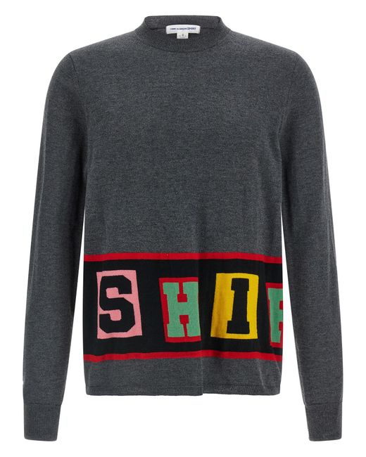 Comme des Garçons Gray Bold Intarsia Knit Sweater With Cuffed Sleeves for men