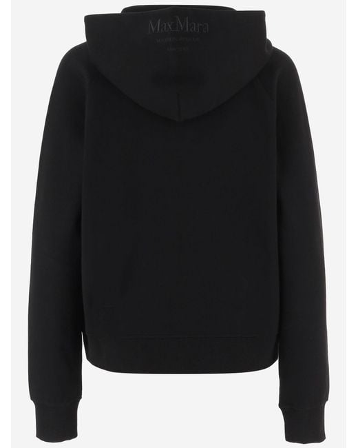 Max Mara Black Hooded Zip-Up Sweatshirt Cotton Blend