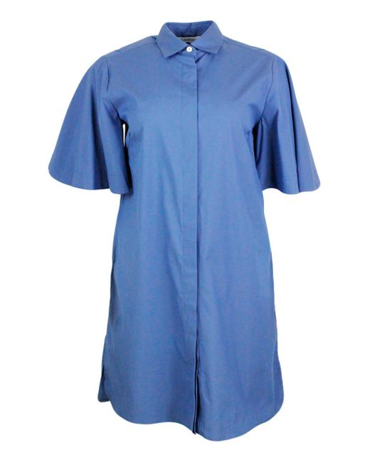 Barba Napoli Blue Short 3/4 Sleeve Dress
