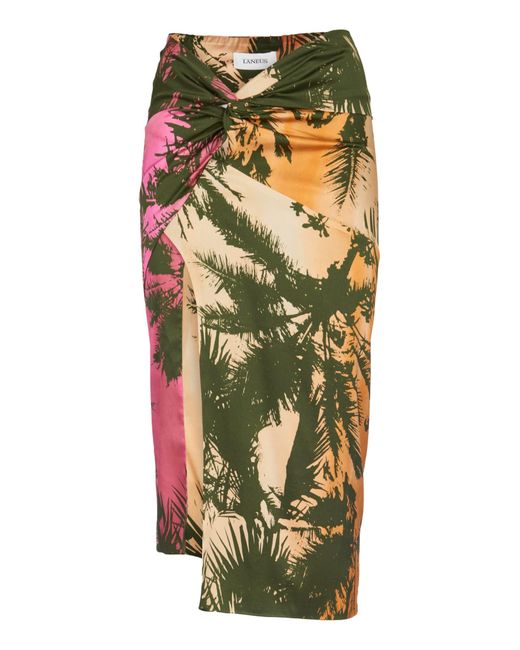 Laneus Metallic Draped Tropical Printed Skirt