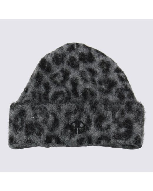 Anine Bing Gray Leopard Wool Beanie