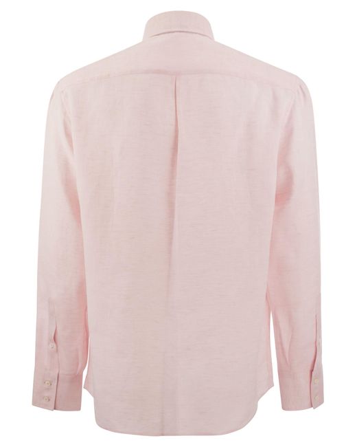 Brunello Cucinelli Pink Basic Fit Linen Shirt for men