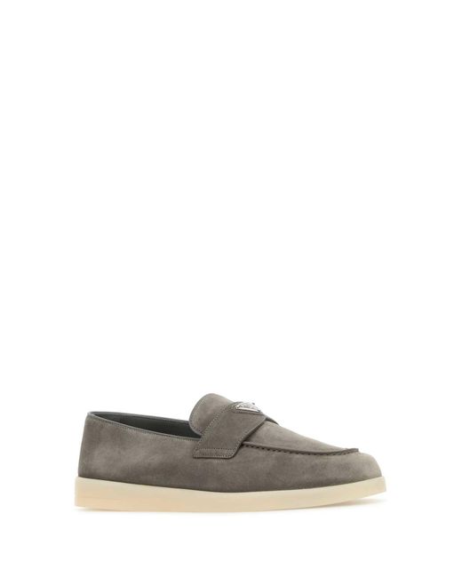 Prada Gray Suede Loafers for men