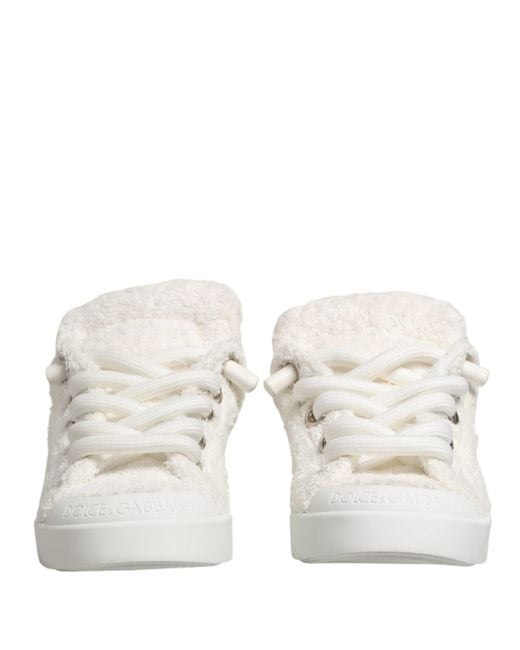 Dolce & Gabbana White Faux Shearling Low Top Sneakers Shoes for men