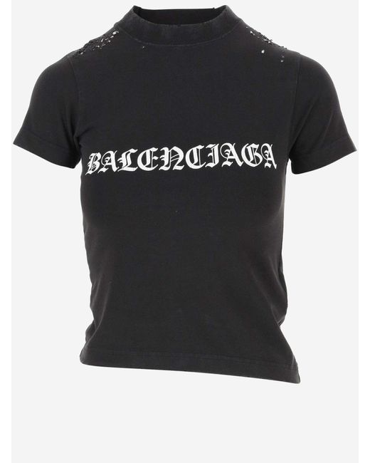 Balenciaga Black Gothic Type Shrunk Cotton-blend T-shirt
