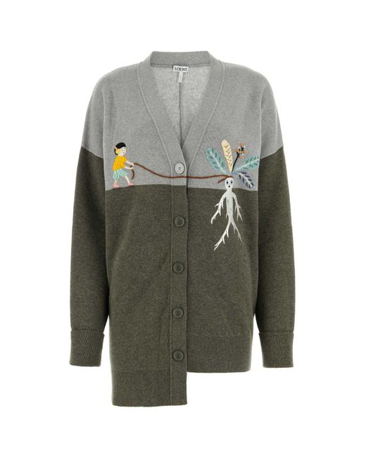 Loewe Gray + Suna Fujita Asymmetric Embroidered Wool-blend Cardigan