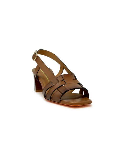 Santoni Brown Leather Slingback Sandal