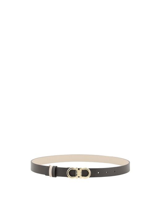 Ferragamo White Reversible Leather Belt Calf Bos Taurus E Braces
