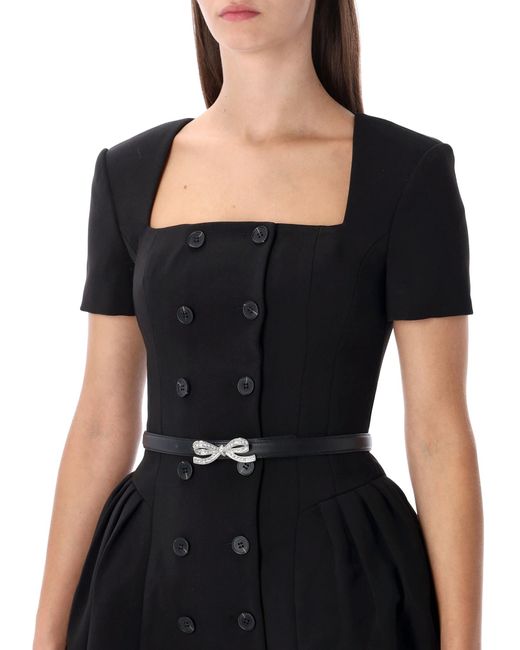 Self-Portrait Crepe Short Sleeve Mini Dress in Black | Lyst