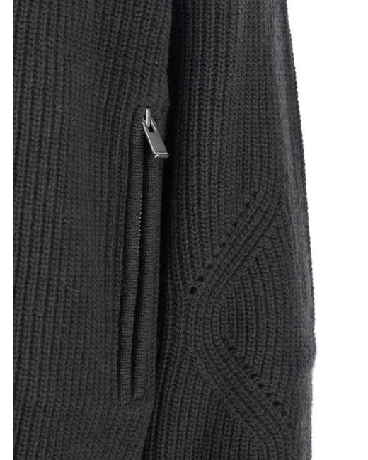 TONYWACK Black Crew Neck Cardigan With Ribbed Design for men