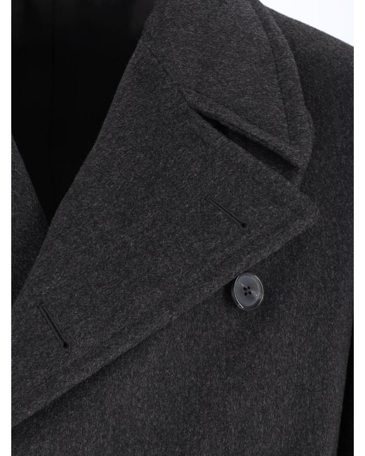Caruso Black Double-Breasted Wool Coat for men