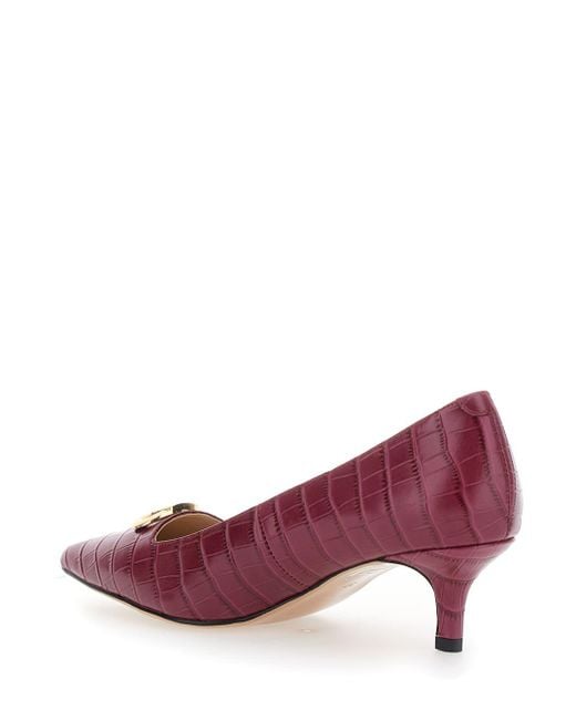 Twinset Pink Bordeaux Pumps With Low Stiletto Heel And Embissed Crocodile Effect