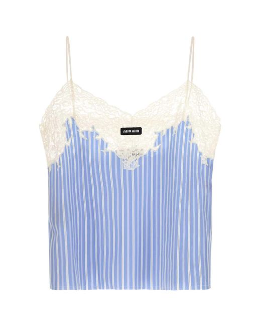 Miu Miu Blue Embroidered Poplin Top