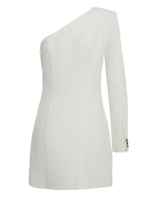 Alessandra Rich White Mini Knitted Dress With Decorative Buttons Polyamide