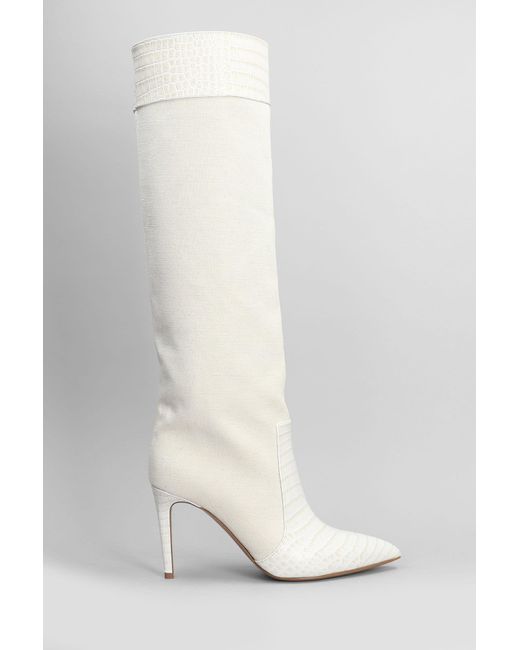 Paris Texas White High Heels Boots In Beige Leather And Fabric