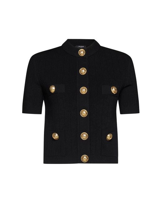 Balmain Black Short-sleeved Cardigan With Buttons