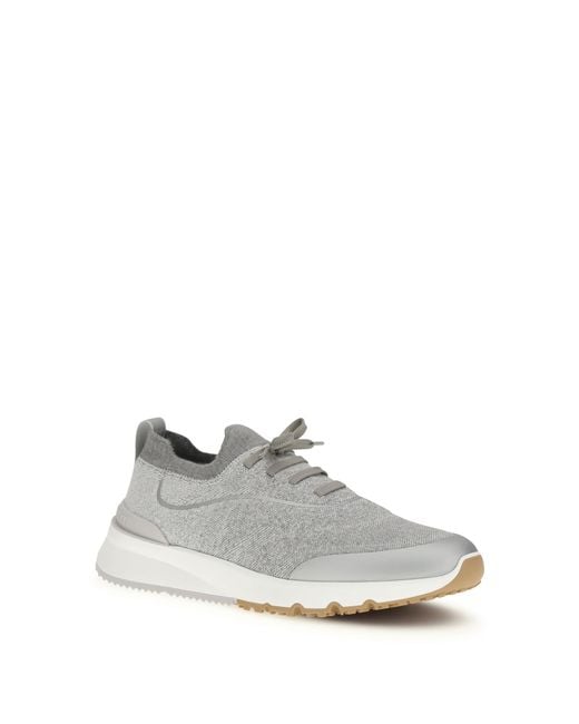 Brunello Cucinelli White Techno Cotton Knit Sneakers Runners Upper: Cotton; Sole: Rubber for men