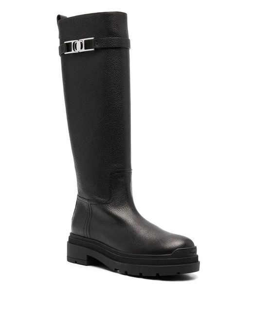 Ferragamo Black Vara Chain Knee-High Boots