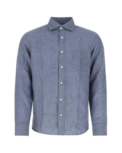 Hartford Denim Blue Linen Paul Shirt for men