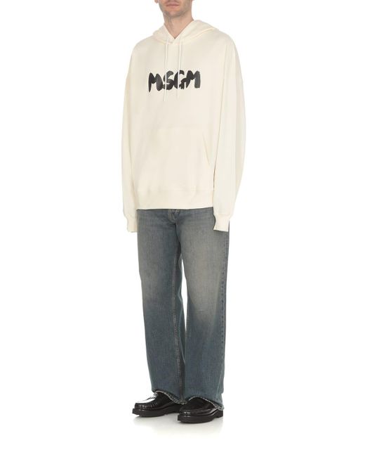 MSGM White Hoodie With Logo for men