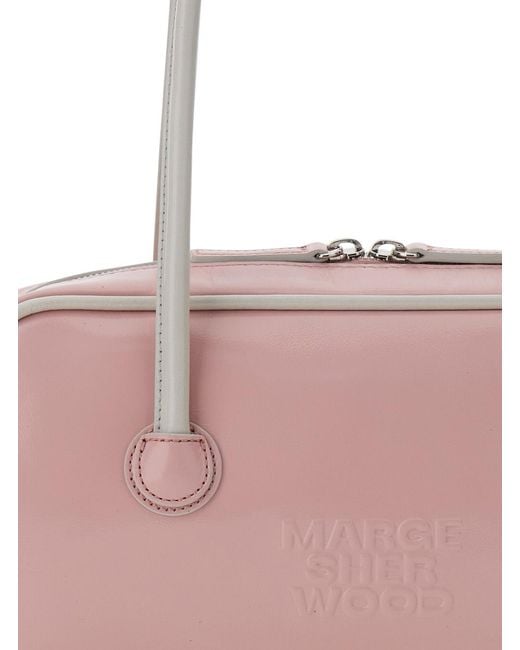 MARGE SHERWOOD Pink Shoulder Bag Soft Baguette (Piping) With Leather Details Cow