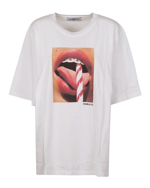 Fiorucci White Mouth Print Boxy T-Shirt