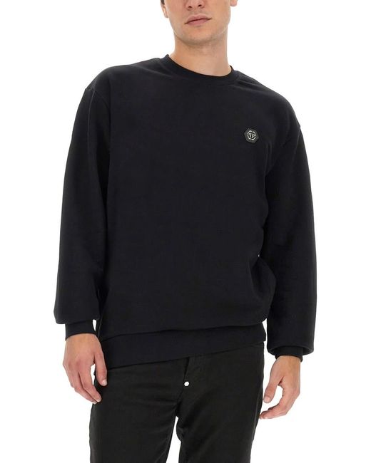 Philipp Plein Black Sweatshirt With Rhinestone Logo for men