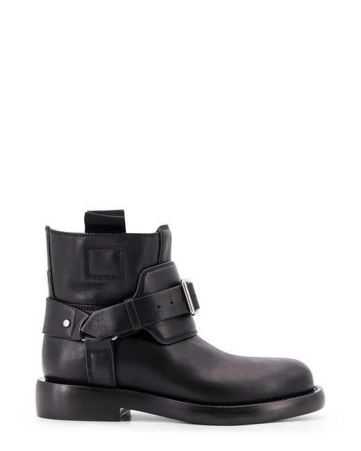 Burberry Black Cobble Leather Ankle Boots With Strap
