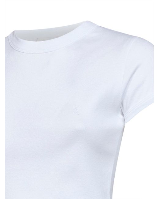 Saint Laurent White Ribbed Cotton Jersey Cassandre T-Shirt