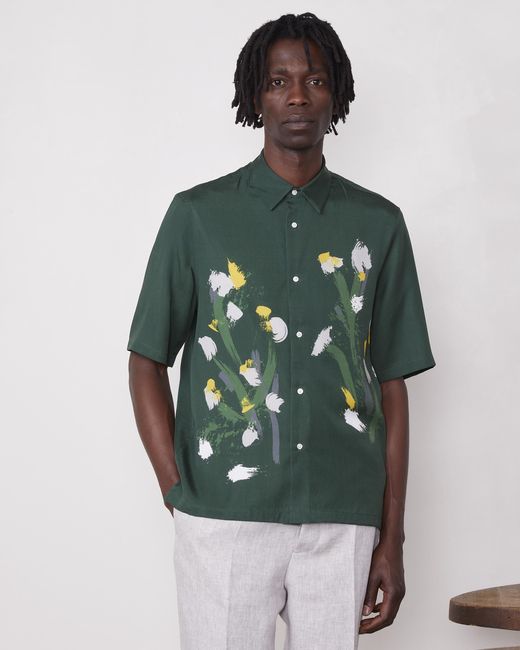 Officine Generale Green Floral Motif Shirt for men
