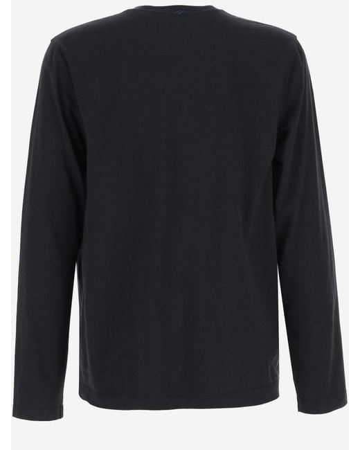 Burberry Blue Long Sleeve Cotton T-shirt With Logo for men
