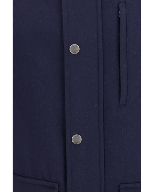 Brunello Cucinelli Blue Virgin Wool Jacket Withnappa Inserts Fleece Ovis Aries for men