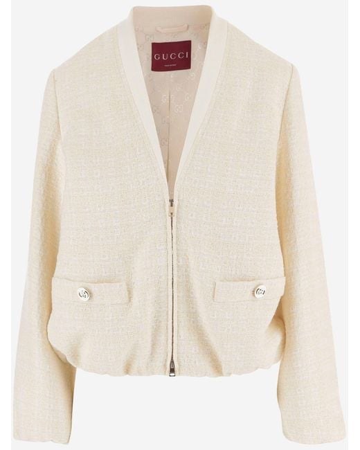 Gucci Natural Checked Cotton Tweed Jacket