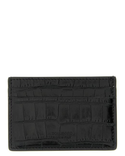 Tom Ford Black Crocodile Card Holder for men
