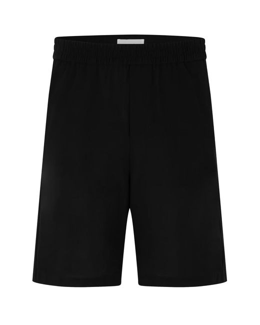 AMI Black Cotton Crepe De Coeur Logo Plaque Bermuda for men