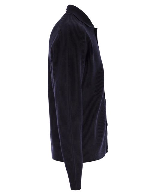 Peserico Blue English Ribbed Wool Cardigan for men