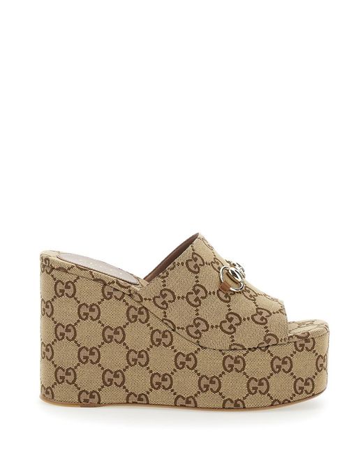 Gucci Brown Wedges Carmen Canvas Cotton And Polyester Shoe