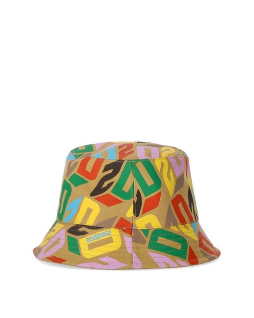 DSquared² Green Logo Printed Wide Brim Bucket Hat